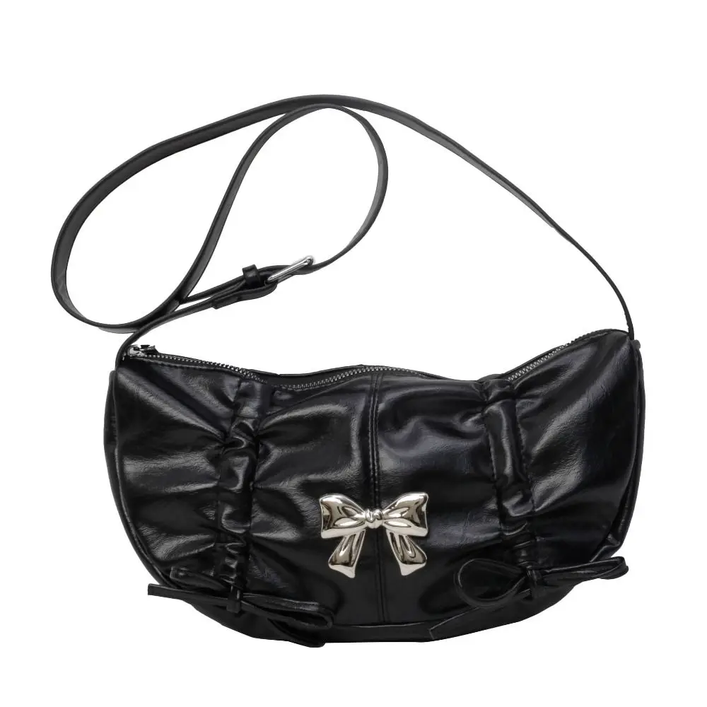 Casual Bowknot Women Shoulder Bag PU Leather Solid Color Underarm Bags Large Capacity Commuting Bag