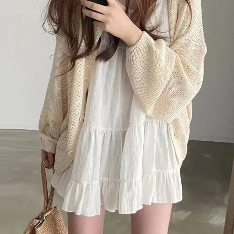 Women\'s Dress 2023 New Summer Age Reducing Round Neck Loose Ruffled Sleeveless Chiffon Tank Top Mini Dress Beach Clothes