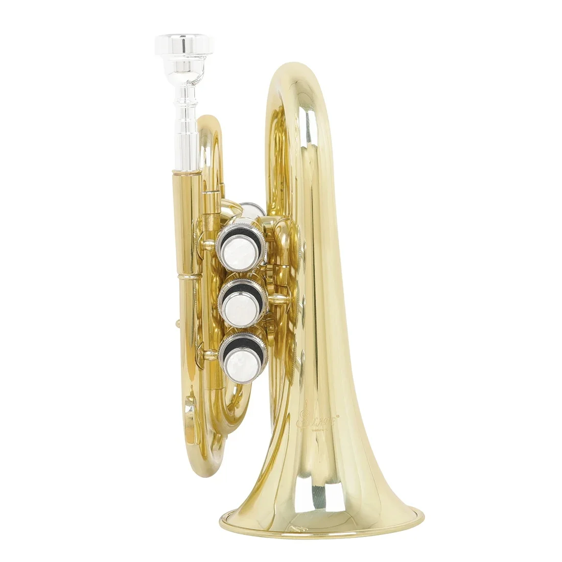 SLADE Pocket Trumpet Bb Tune Gold Brass Body Mini Cornet Brass Instrument with Strap Glove Wipe Cloth Rope Brush Accessories view 4