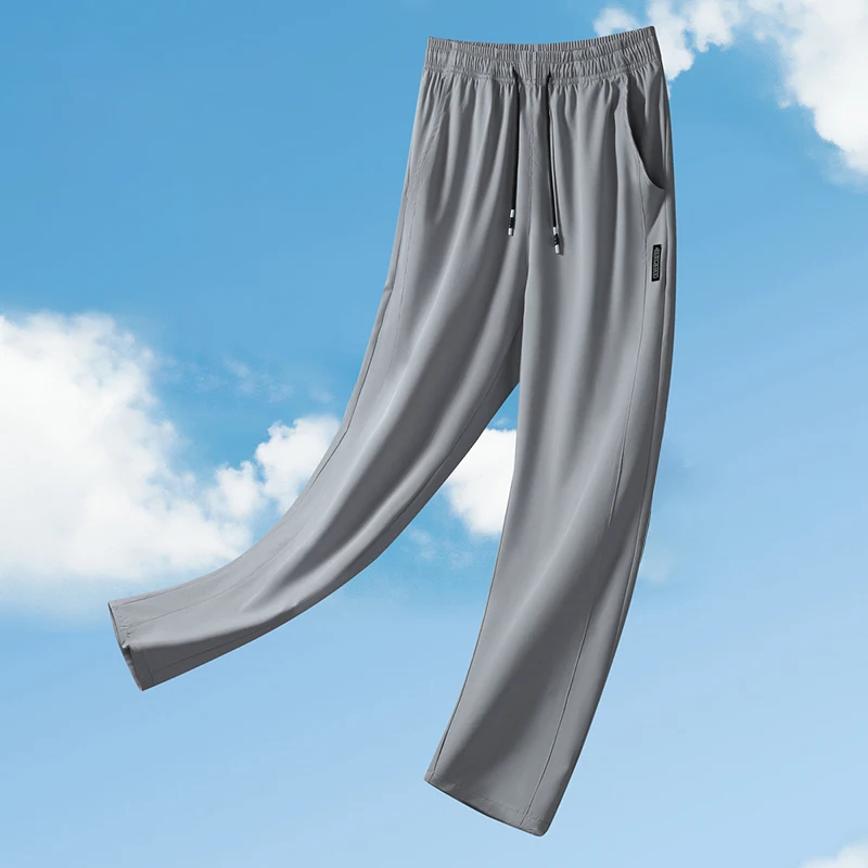 

Summer Men's Ice Silk Pants Breathable Casual Thin Quick Dry Pant Loose Elastic Straight Leg Sweatpants Sports Fitness Trousers