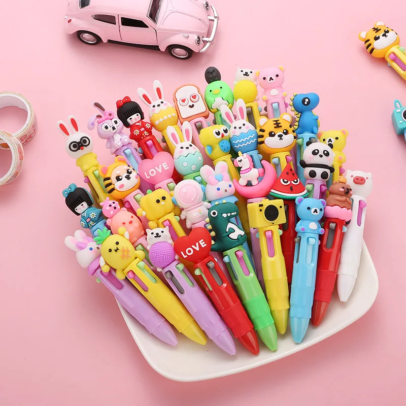 

30Pcs/Lot Cartoon Mini 4-Color Ballpoint Pen Creative Multi Color Press Pens Color Cute 3D Student School Office Stationery