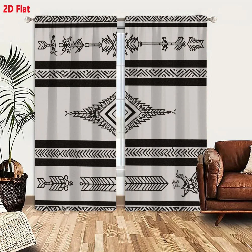 2Pcs Curtains 2D Flat Black And White Geometric Pattern With Arrow Diamond Chevron Tribal Motifs Repetitive Ornamental Design Wi