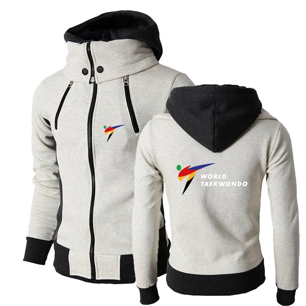 WTF World Taekwondo Federation 2022 Men\'s New Long Sleeves Jackets Warm Windproof Double Zipper Casual Hooded Design Coats Tops