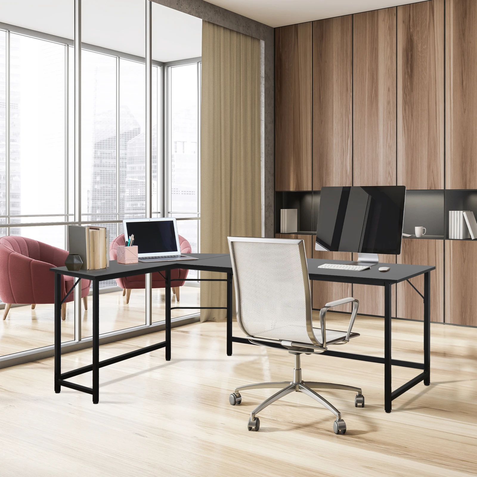 L Shaped Desk Corner Computer Gaming Laptop Table Workstation Space Saving Home Office Study Room Modern Adjustable Height