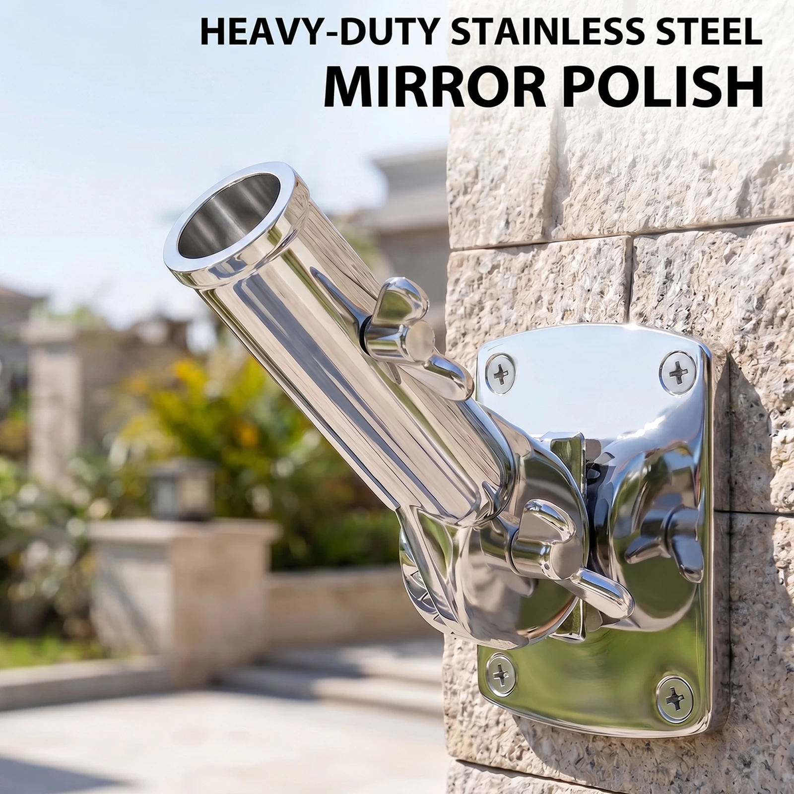 316 Stainless Steel Flag Pole Holder, Marine Grade 180° Adjustable Heavy Duty Outside House Wall Mount Flagpole Bracket, 1