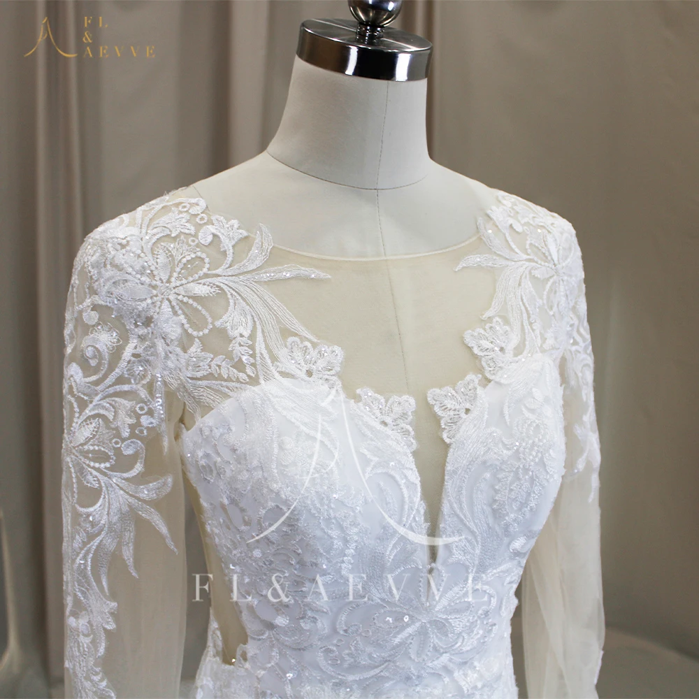 فستان زفاف FL&AEVVE Boho شفاف حورية البحر مع دانتيل كلاسيكي مزين بأكمام طويلة فستان زفاف أنيق لحفلات الزفاف #5