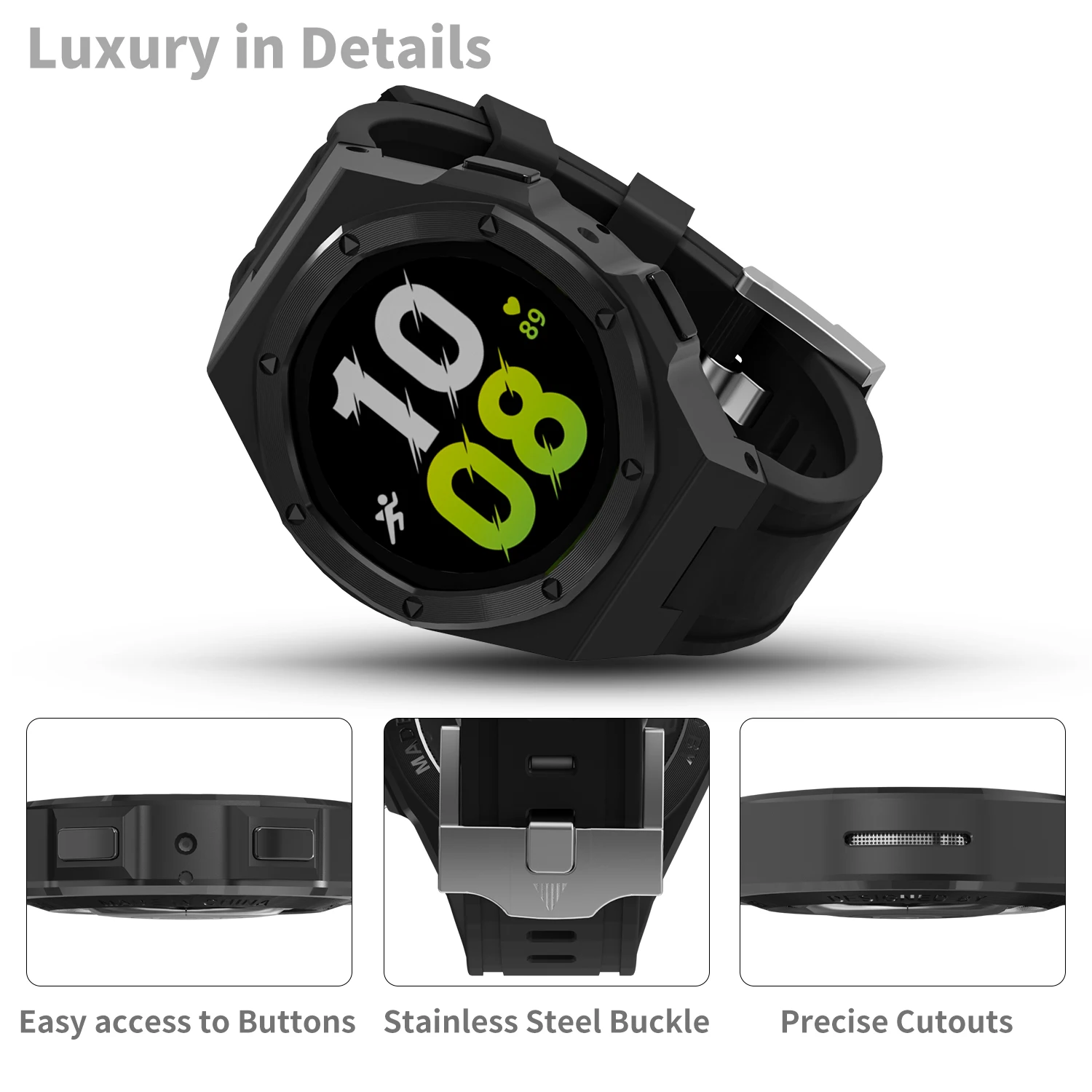 Luxury Modification Kit Case For Samsung Galaxy Watch 5 pro 45MM 4 5 44mm Alloy Protective Cover Silicone Strap Watch 44mm Bezel image 2