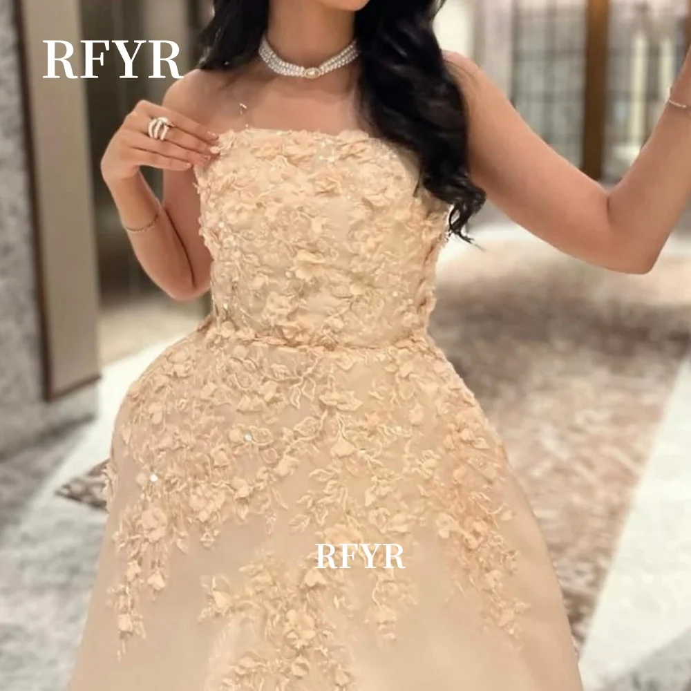 فستان سهرة من RFYR على شكل حرف A من الدانتيل للحفلات فستان الأميرة للنساء العربيات الفاخرة حسب الطلب #3