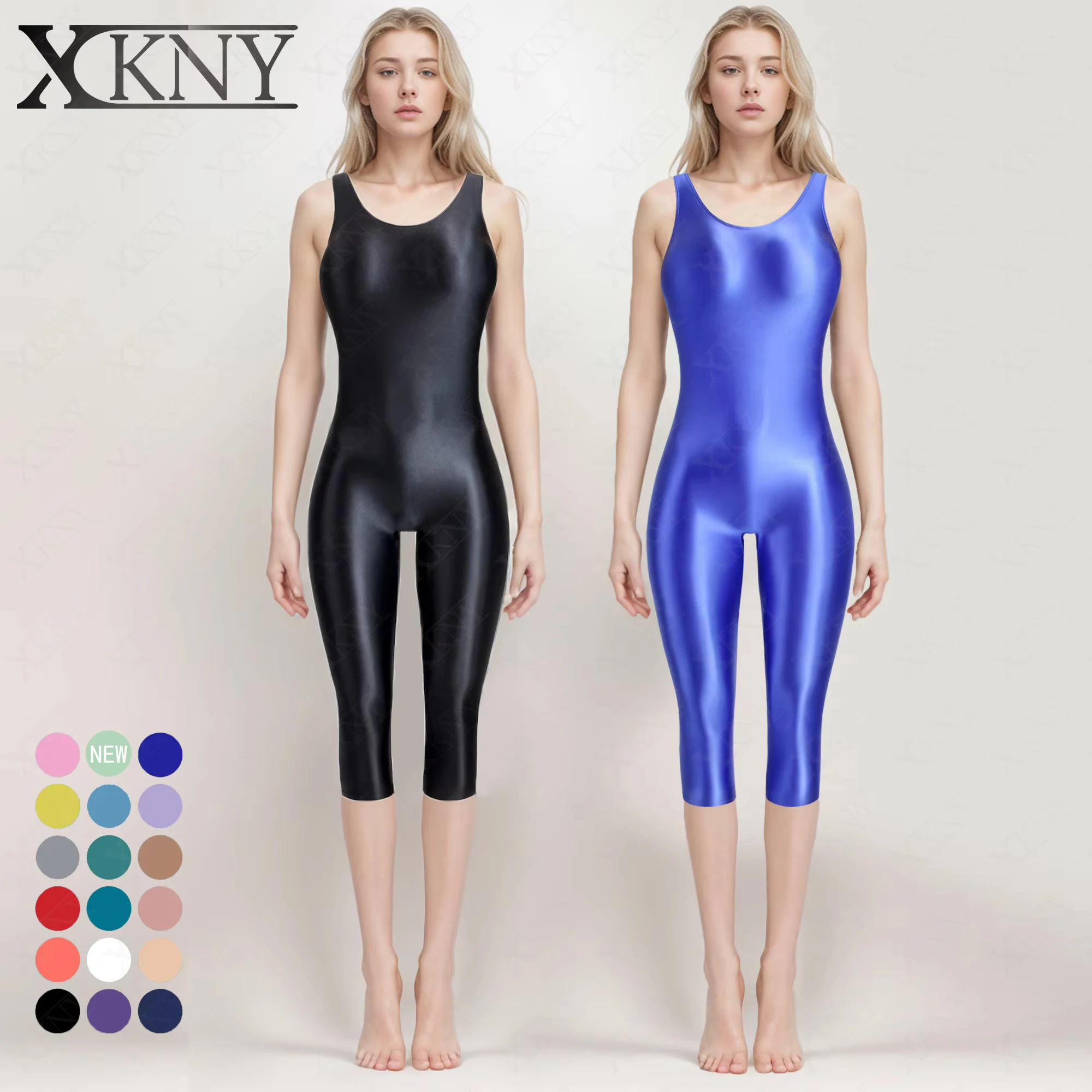 XCKNY glossiness series oil bodysuit vest short pants tights yoga fitness Jumpsuits mjinm satin glossy high Stretch swimsuit