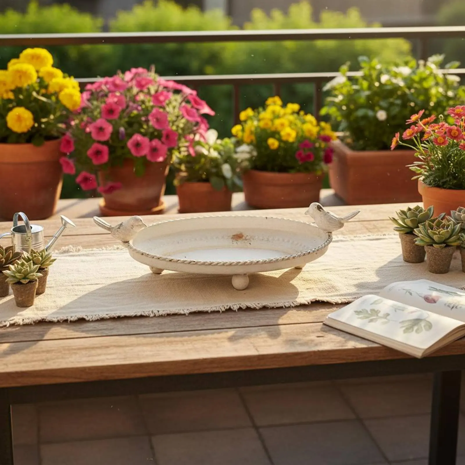 Vintage Bird Planter Tray Distressed Finish Iron Bird Tray Home Decor Decorative Design Rustic Look for Garden, Balcony