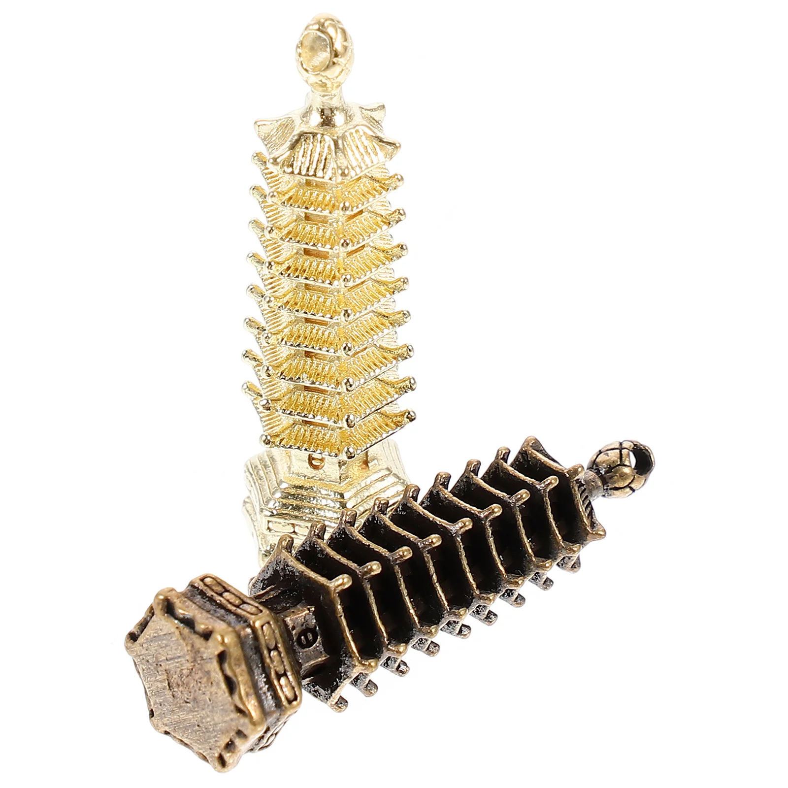 

2Pcs Copper Tower Keychain Pendant Retro Miniature Charm Decoration Car Bag Purse Keyring Craft Accessories Unique