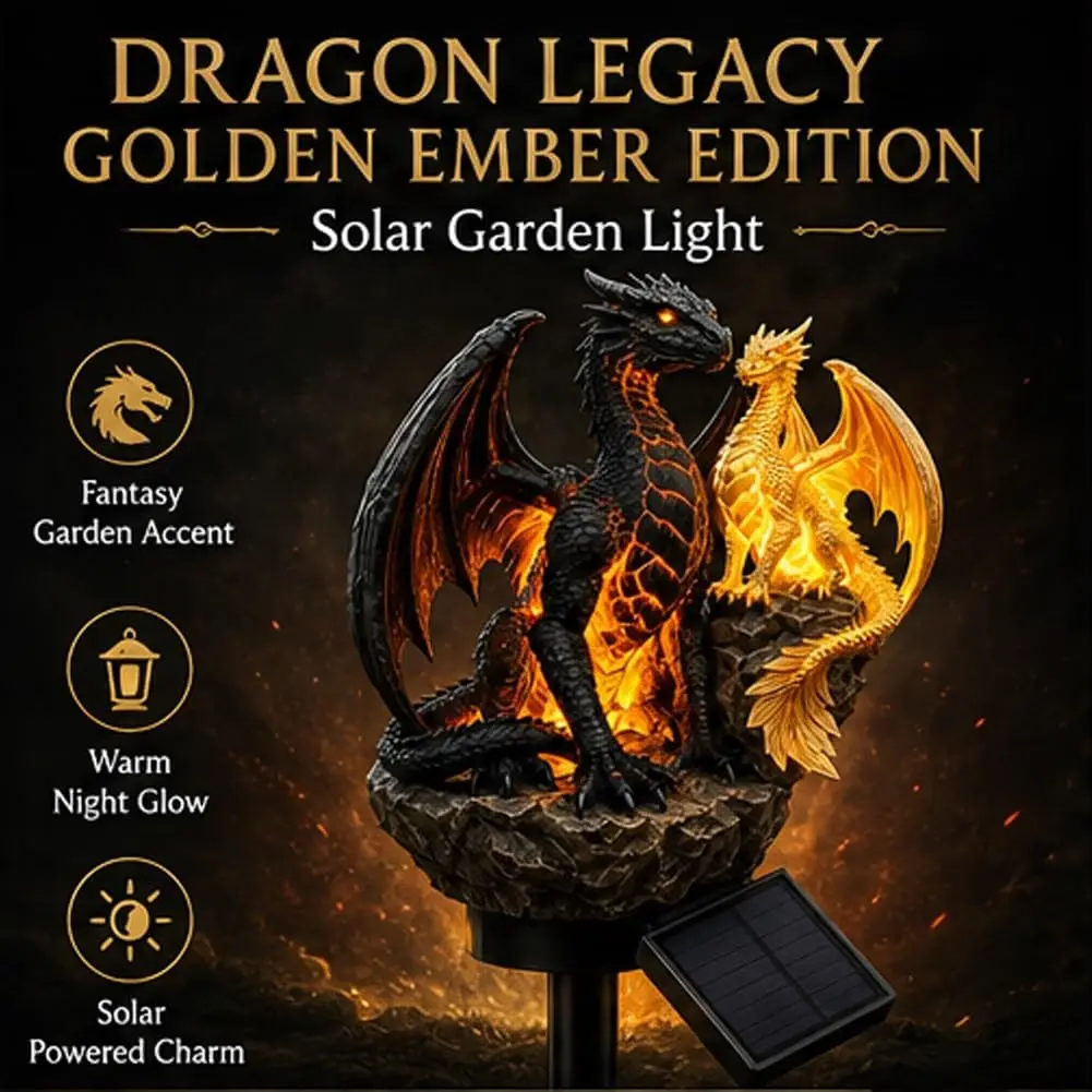 Solar Dragon Statue Light with Warm Amber Glow Resin Gothic Garden Decor for Patio