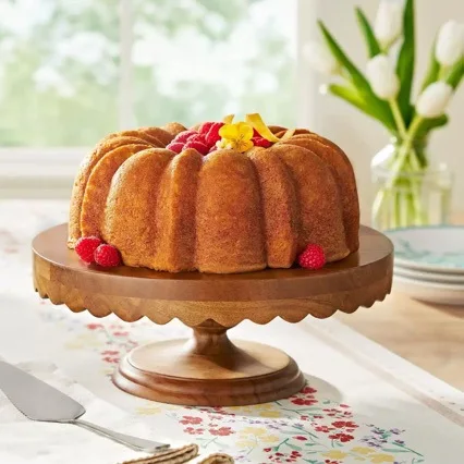 The Scallop Acacia Wood Cake Stand