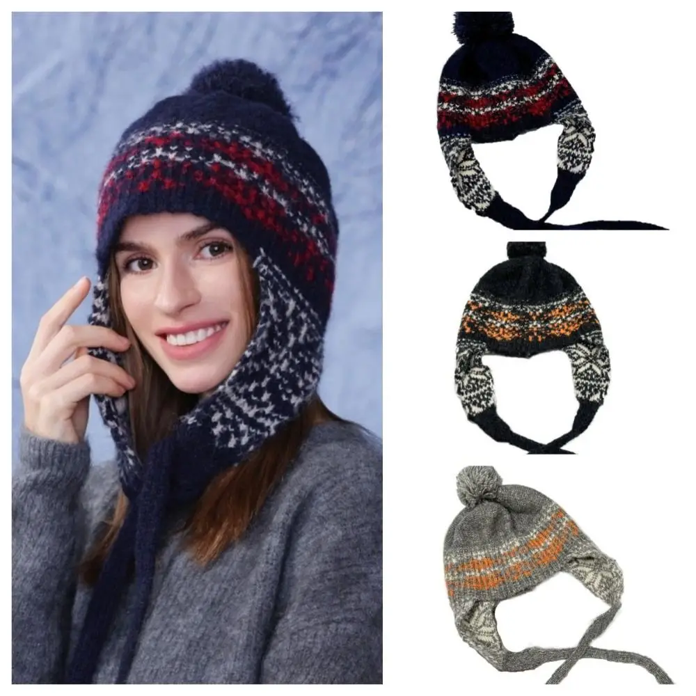 

Casual Jacquard Knitted Beanies Caps Weave Keep Warm Ear Protection Cap Ethnic Style Y2k Women Wool Cap Autumn Winter