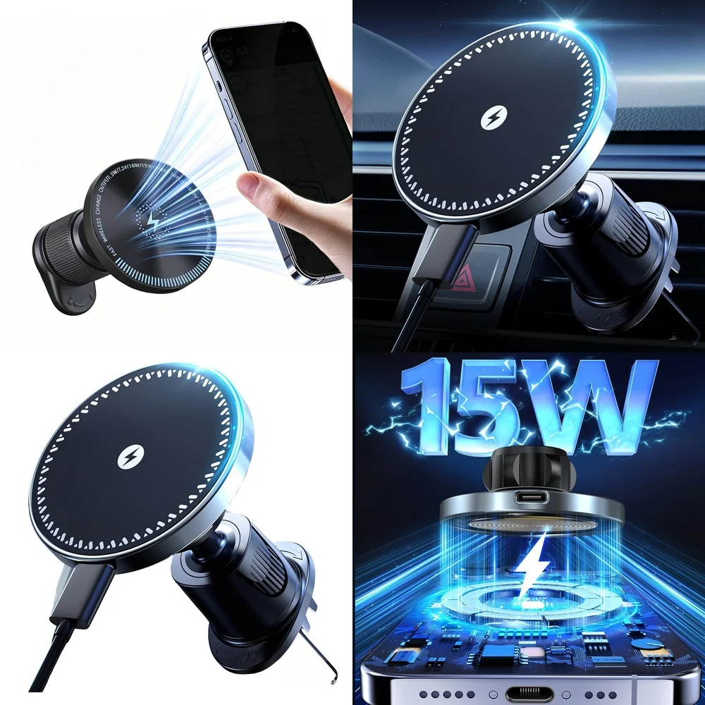 Trending Electronic Accessories Air Vent Car Phone Holder Magnetic Wireless Car Charger Consumer Electronics Chargers Adapters