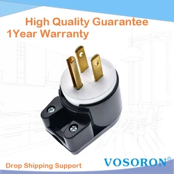 Right Angle Nema 5-15P 15A AC Plug, Easy Assembly 90 Degree USA Canada Male DIY Rewirable 12 Directions Adjustable AC Connector