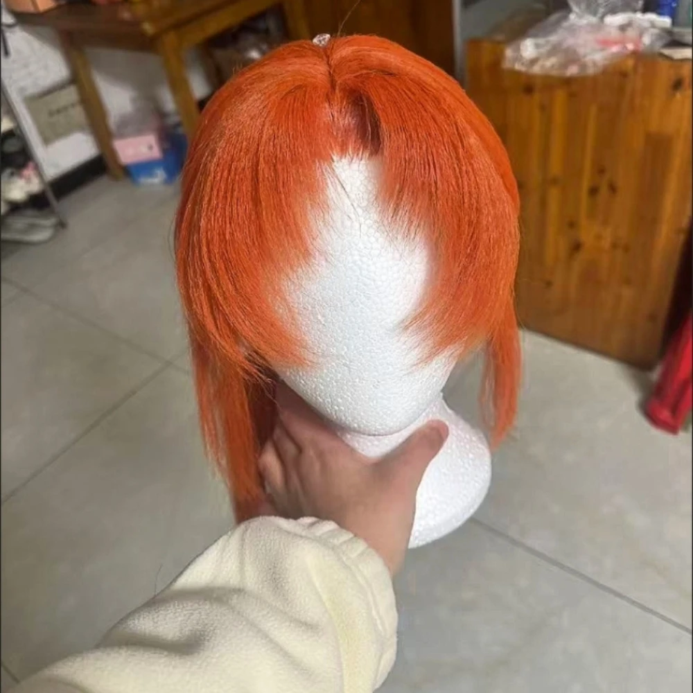 

Tsukinaga Leo Cosplay Wig Custom Orange Shade with Realistic Scalp Top Heat-resistant Synthetic Fiber Wig with Rose Net Cap