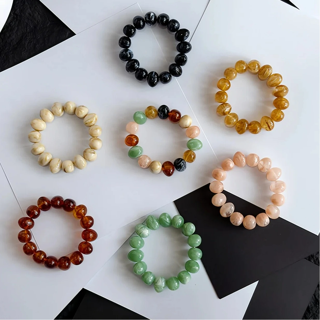 

Fashion Resin Elastic Bracelet, Acrylic Jewelry, Simple Versatile Gift Accessories, Retro Acrylic Beads Beaded Casual Bracelet