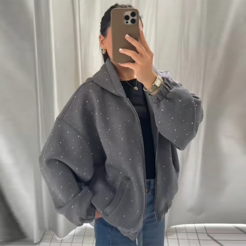 العصرية حجر الراين سستة هوديس راجلان كم مقنعين البلوز نفخة برعم تنورة المرأة عادية قطعتين مجموعة 2025 جديد سيدة الدعاوى #1