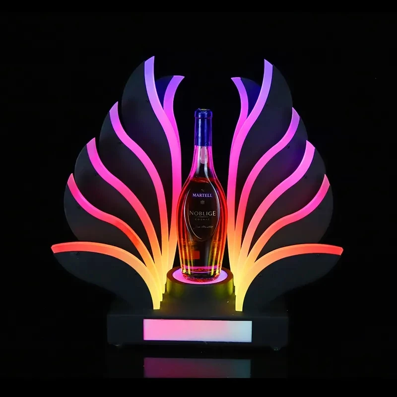 

Peacock Tail LED Luminous Wine Bottle Holder Rechargeable Champagne Cocktail Whisky Drinkware Holder For Disco Party Nightclub