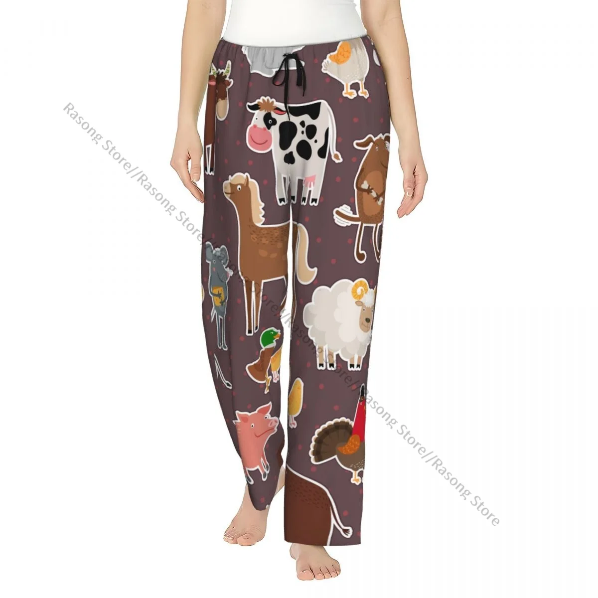 

Warm Women Pajama Pants Farm Animal Cow Sheep Pig Flannel Sleep Bottoms Soft Fleece Loungewear