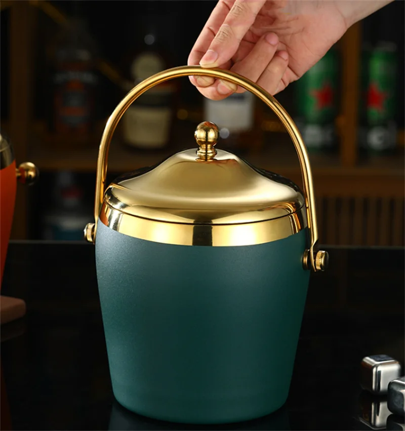 Creative double layers stainless steel ice bucket Double-Wall KTV bar bottle ice bucket  European Champagne wine beer ice bucket