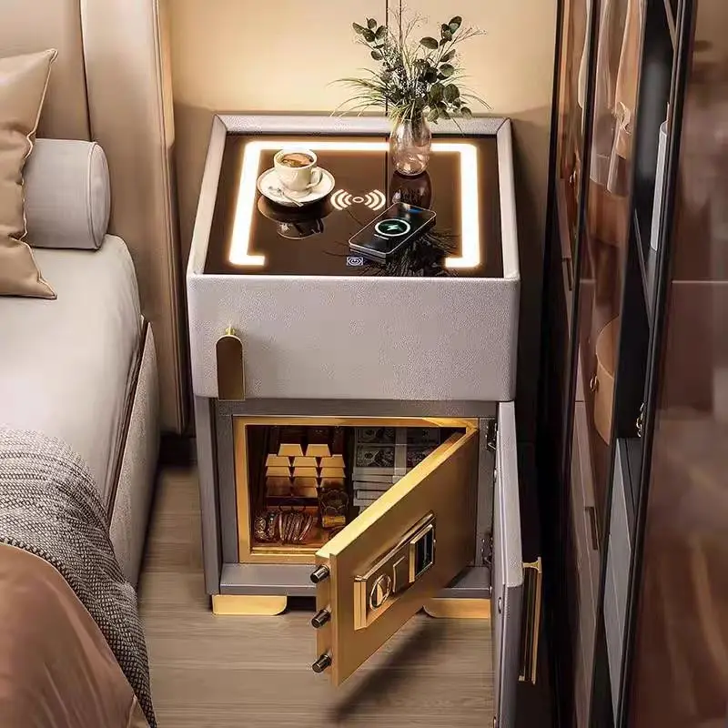 Легкая роскошная умная тумбочка для спальни, сейф из цельного дерева, умная прикроватная тумбочка с беспроводной зарядкой Легкая роскошная умная тумбочка для спальни, сейф из цельного дерева, умная прикроватная тумбочка с беспроводной зарядкой