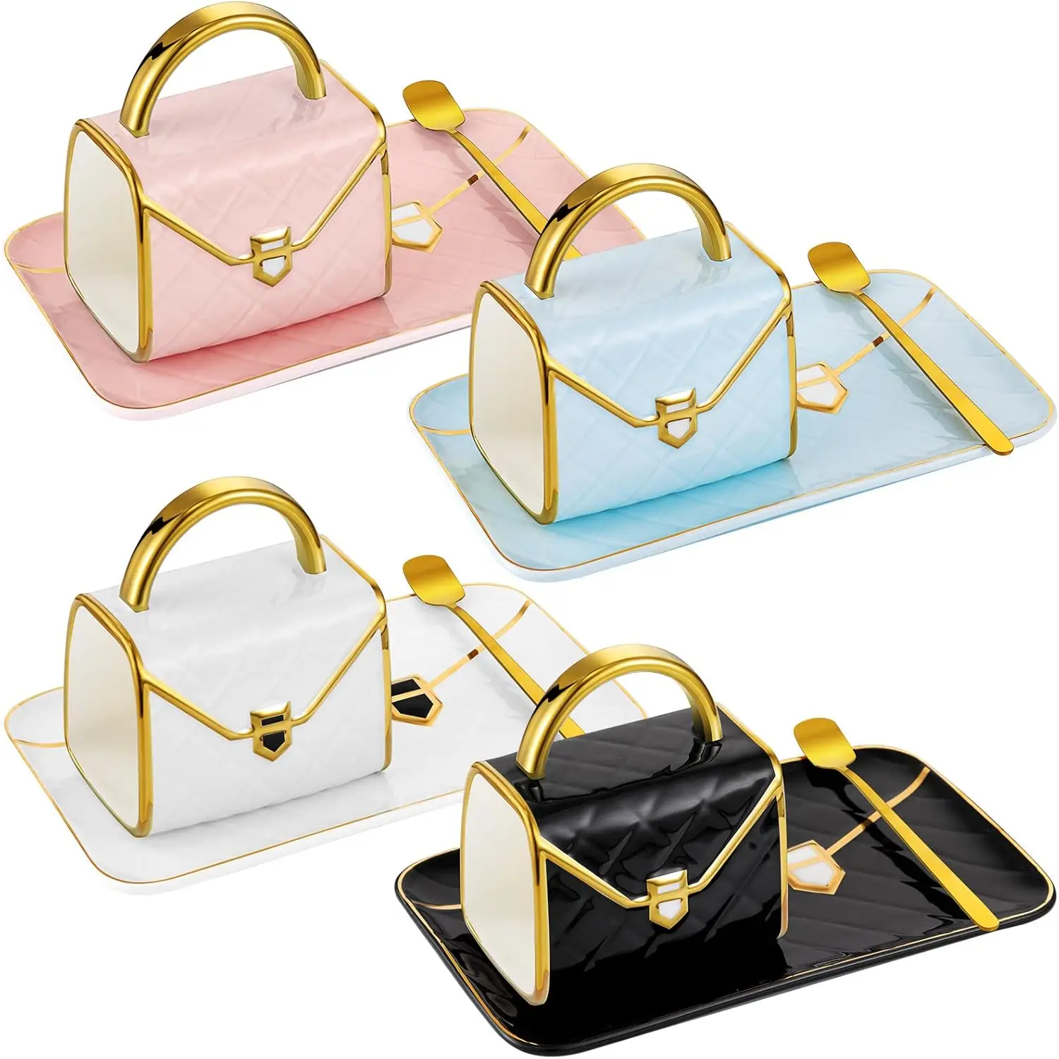 

Набор керамических кружек в форме сумочки — 4 комплекта с блюдцем и ложкой, 310 мл, милый подарок для женщин