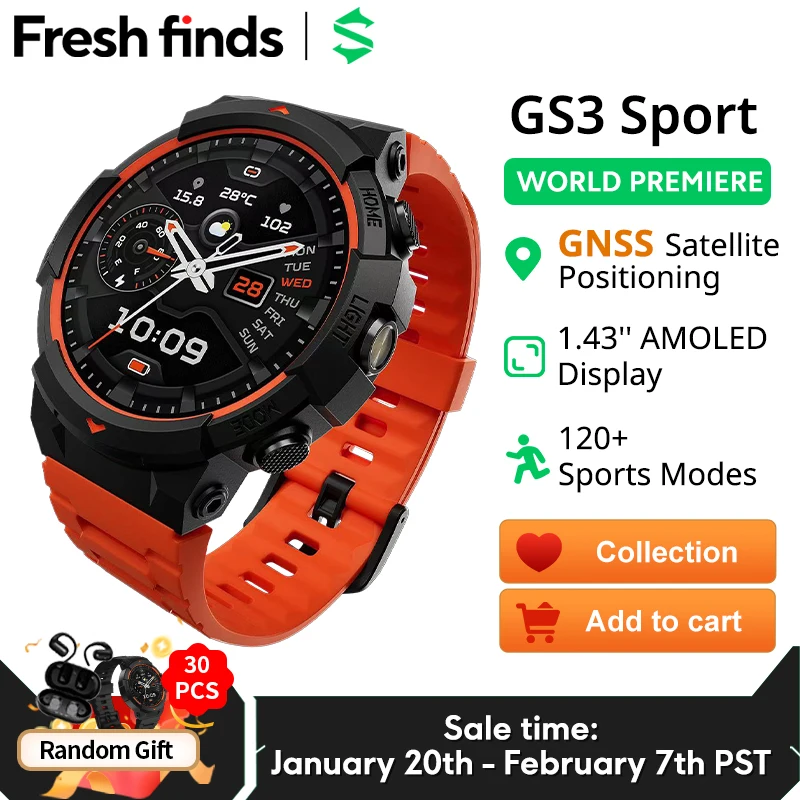 [World Premiere]Global Version Black Shark GS3 Sport Smart Watch 1.43'' AMOLED Display 18 Days Battery Life 5ATM GNSS