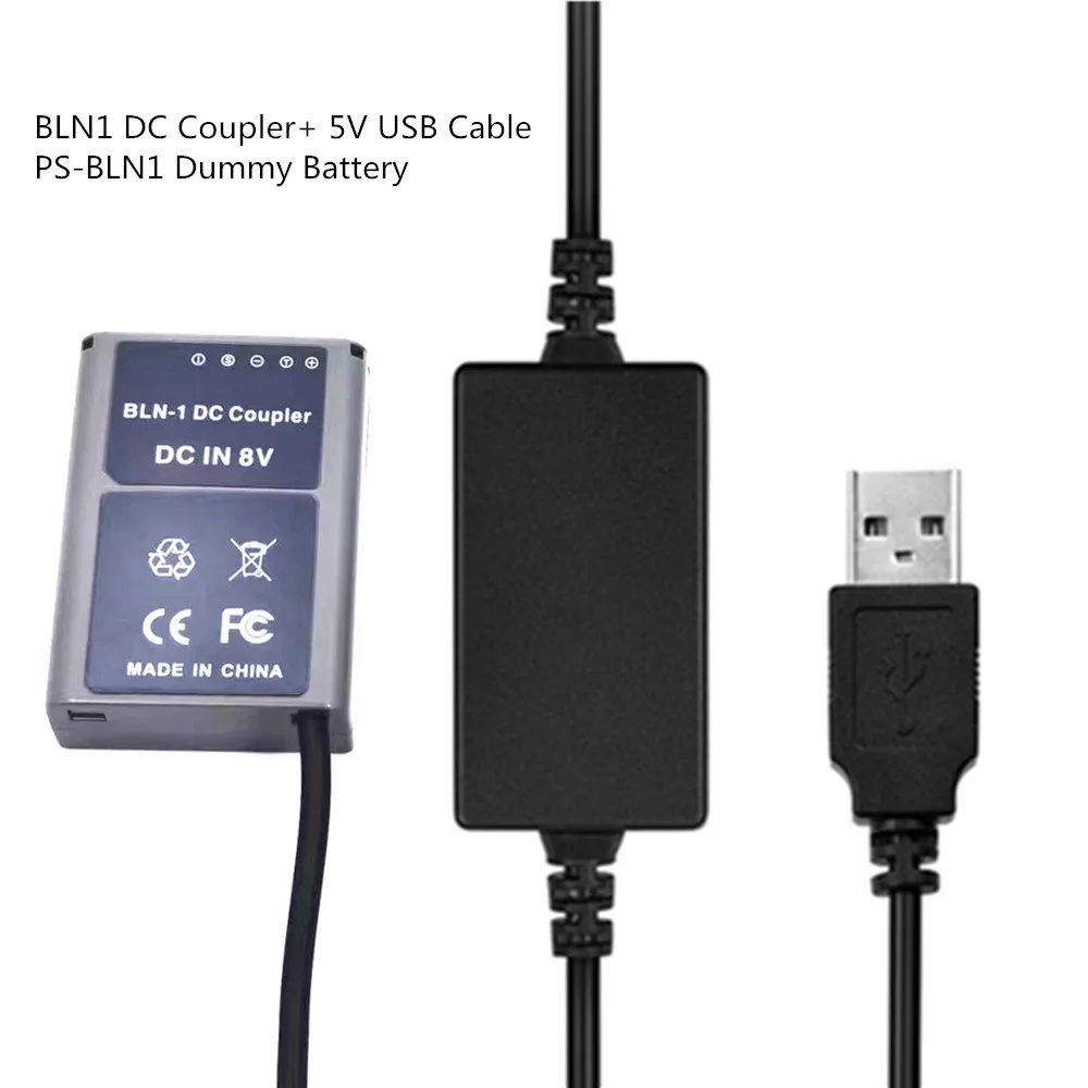 PS-BLN1 BLN-1 BLN1 Dummy Battery DC Coupler + 5V USB Power Bank Cable for Olympus Digital Camera OM-D E-M5 II 2 E-M1 PEN E-P5