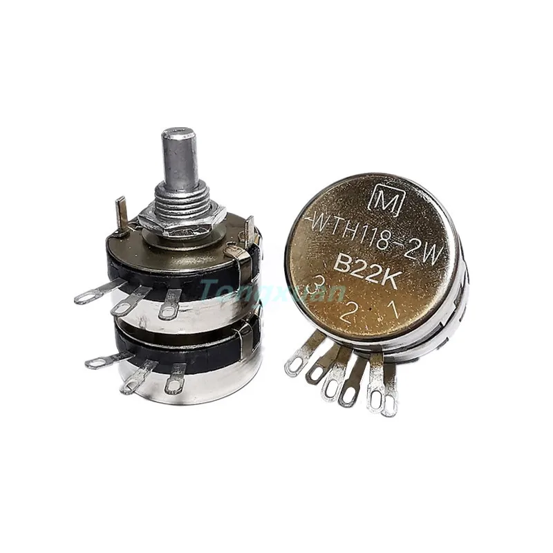 1pc WTH118-2W Duplex Single Turn Potentiometer 6Pins 1K 2.2K 4.7K 10K 22K 47K 100K 470K 1M Round Shaft 20MM