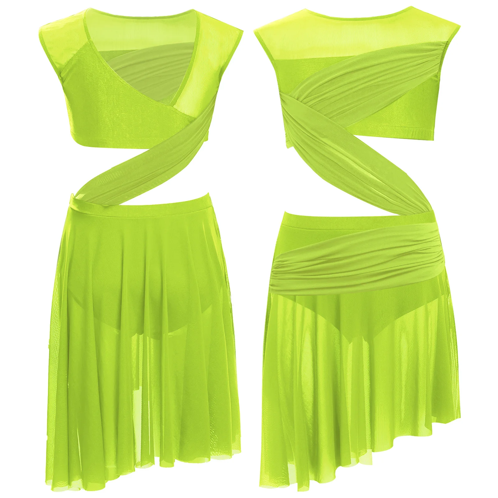 

Kids Girls Contemporary Lyrical Dance Dress Ballet Dress Sleeveless Sheer Mesh Patchwork Asymmetrical Hem Leotard Dancewear