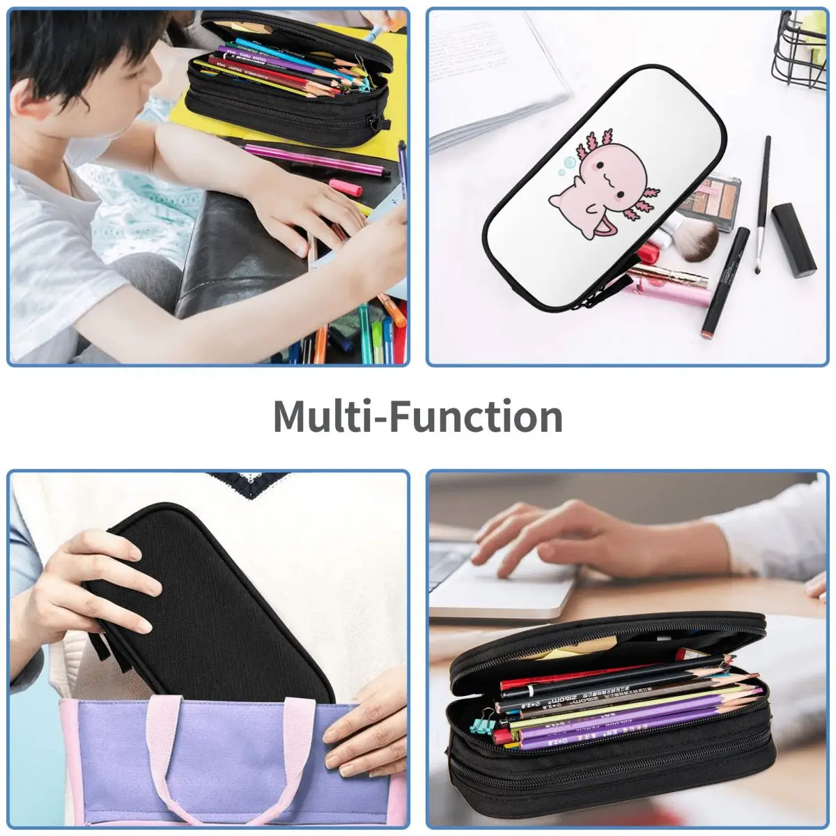 Cute Axolotl Salute Pencil Cases Large Storage Pen Bags Pen Box Pencil Pouch For Boys Girls Students Stationery School Office