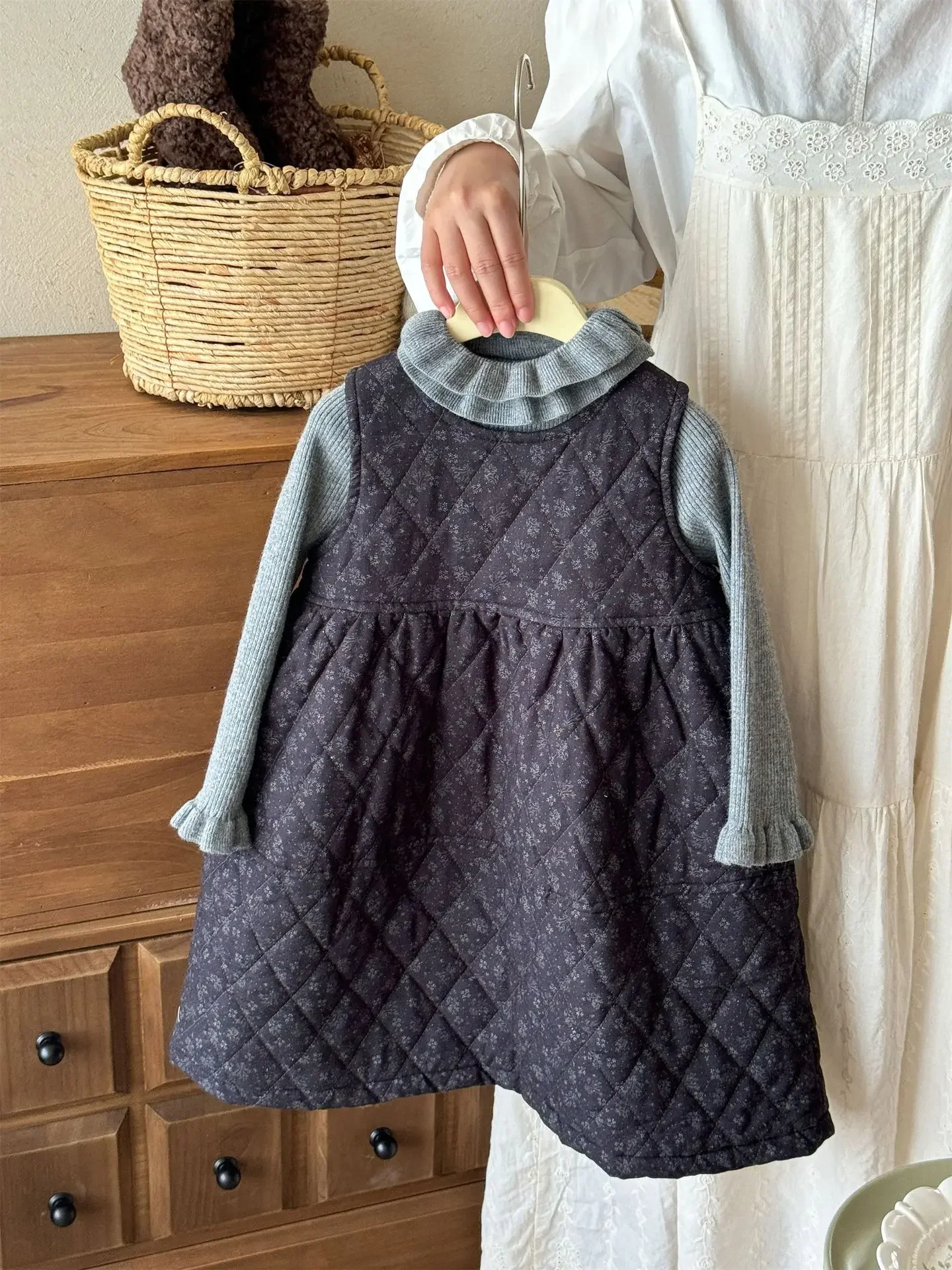 

Children's Girls' Dress 2025 Autumn Winter Korean Baby Girls Floral Vest Dresses Thickened Sleeveless Warm Skirts Kids Clothes