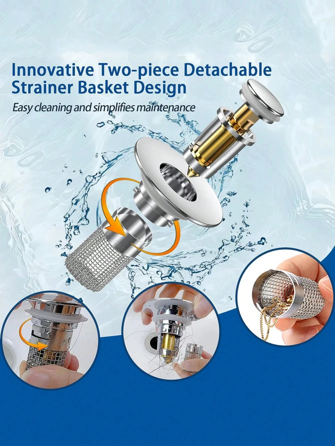 2pcs Stainless Steel Pop-Up Sink Drain Filter, With Removable Basket, Suitable For Bathtub/Shower Drain, Prevents Hair Clogging, Easy To Replace, No Chemicals Needed, Easy To Clean
