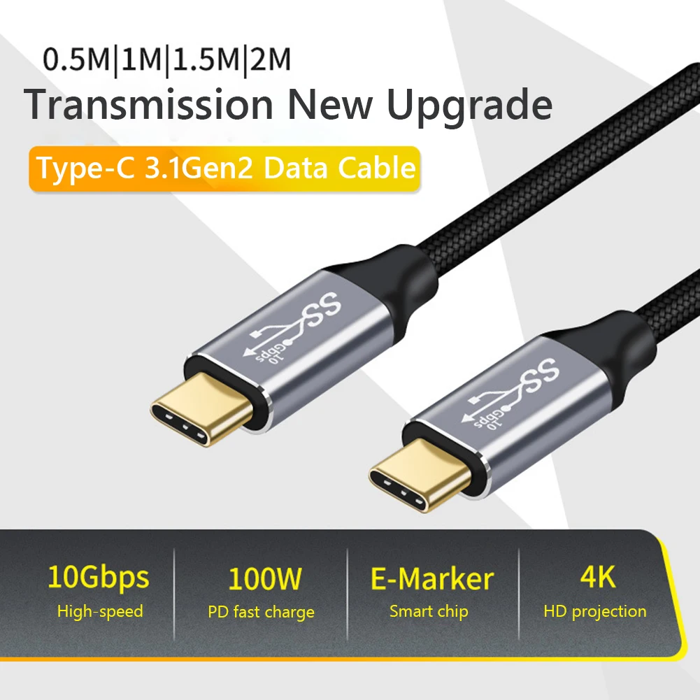 TYPE C Cable USB 3.1 Gen2 10Gb Transfer 4K 5A 100W Charger Cord fast charging cable USB C Data Sync Cable for Macbook Cell phone