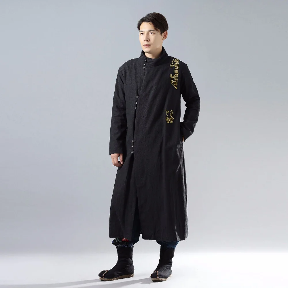 Traditional dress Autumn Winter Jacket For Men Embroidery Long Jackets Shu Velveteen National Style Robe Coat Parkas Male