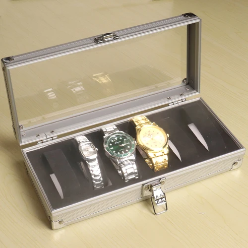 Imagen 2 del producto Caja de reloj de lujo de calidad superior, 6/10/12/24 vigas, aleación de aluminio, patrón de productos, almacenamiento, caja de reloj, cajas de regalo de exhibición de colección