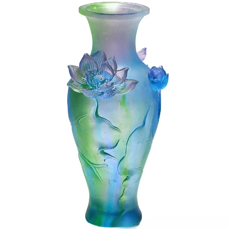 

Heritage Glazed Lotus Vase Living Room Flower Arrangement Antique Handicraft Ornament Zen New House Housewarming Gift