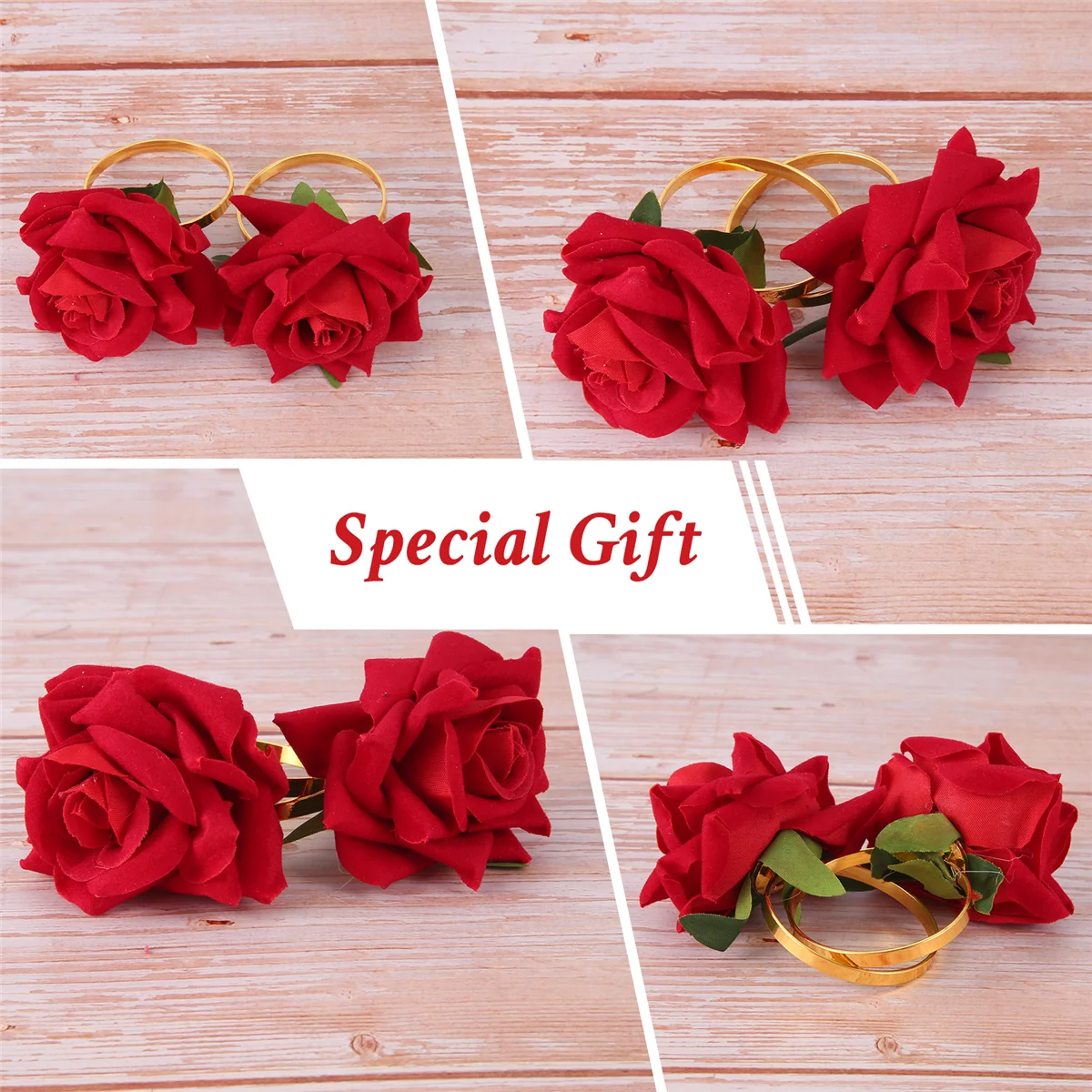 BABQ 10Pcs Red Rose Shape Towel Buckle Napkin Ring Wedding Party Valentine's Day Hotel Table Decor Napkin Holder