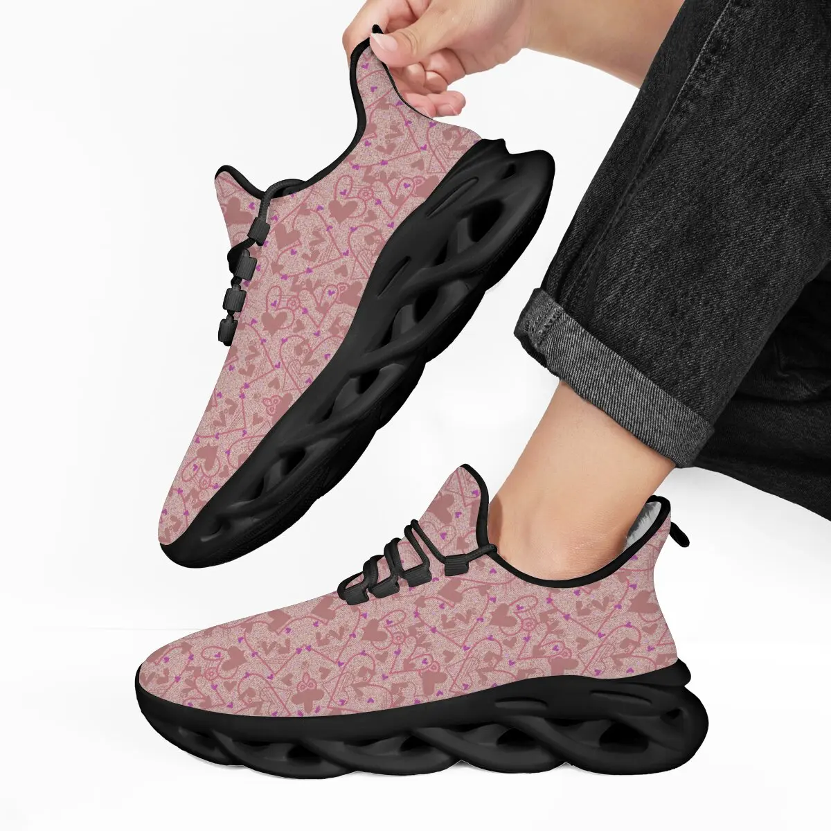 Tennis Shoes for Men Women's Pink Heart Arrow Pattern Fleece Lined Sneakers Breathable Men Running Shoes Zapatillas