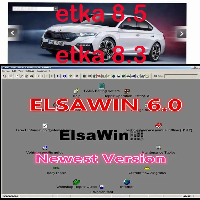 Newest Elsawin 6.0 + ET KA 8.5 Group Vehicles Electronic Parts Catalog Support ForV/W+AU//DI+SE//AT+SKO//DA Auto Repair Software