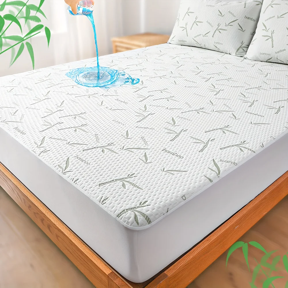 1p Cooling Bamboo Fiber Fitted Sheet, Breathable Mattress Protector Cover  with Deep Pocket for Summer
