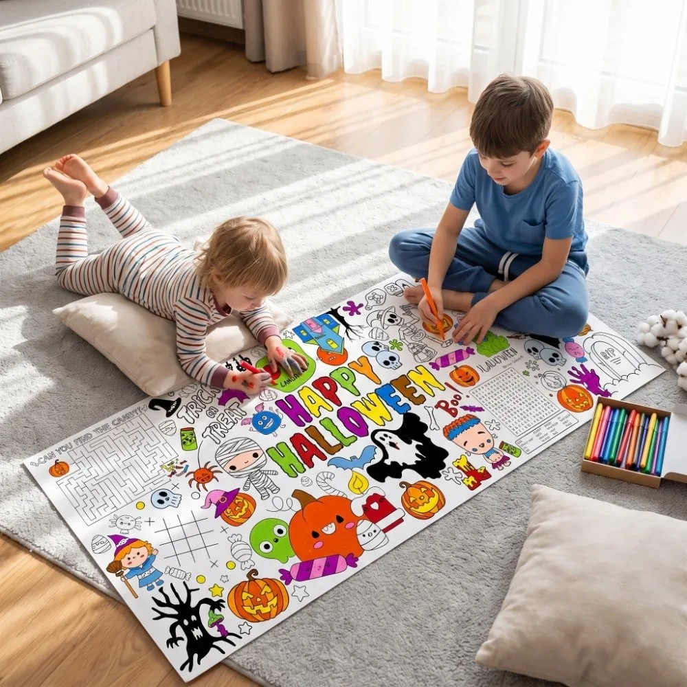 Multi Theme DIY Coloring Tablecloth Drawing Cartoon Large Drawing Mat Handmade Waterproof