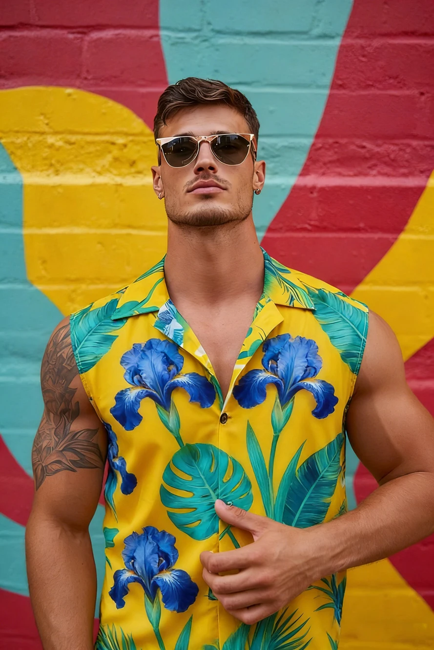 

Men's Summer Sleeveless Beach Shirt Fun Flowers and Plants 3D Printed Shirt Hawaiian Vacation Beach Clothes Fast Shipping