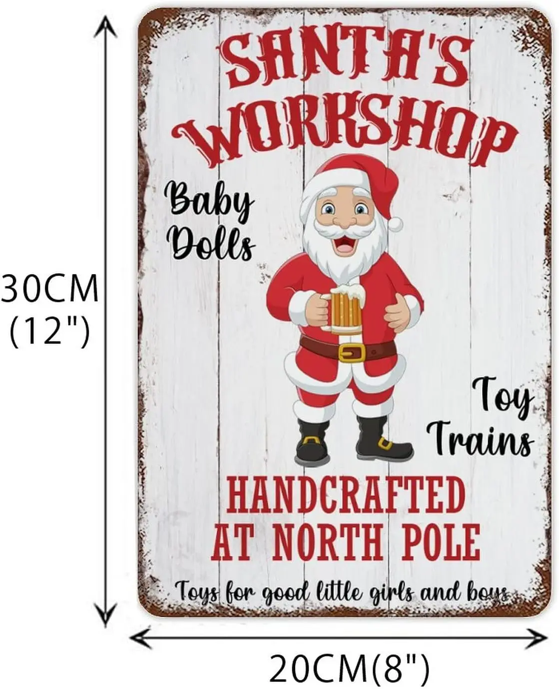 Merry Christmas Sign at North Pole Tin Sign Christmas Santas Workshop Metal Sign Rustic Wood Grain Farmhouse Garden Parch Hangin