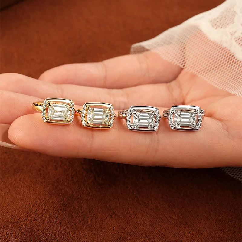 Rrjzz Huggie-Ohrringe mit Smaragdschliff, 5 x 7 mm, D-Farbe, Moissanit, für Damen, Laborimitation, Diamant-Creolen, Geburtstagsschmuck, Geschenke – Detail 13