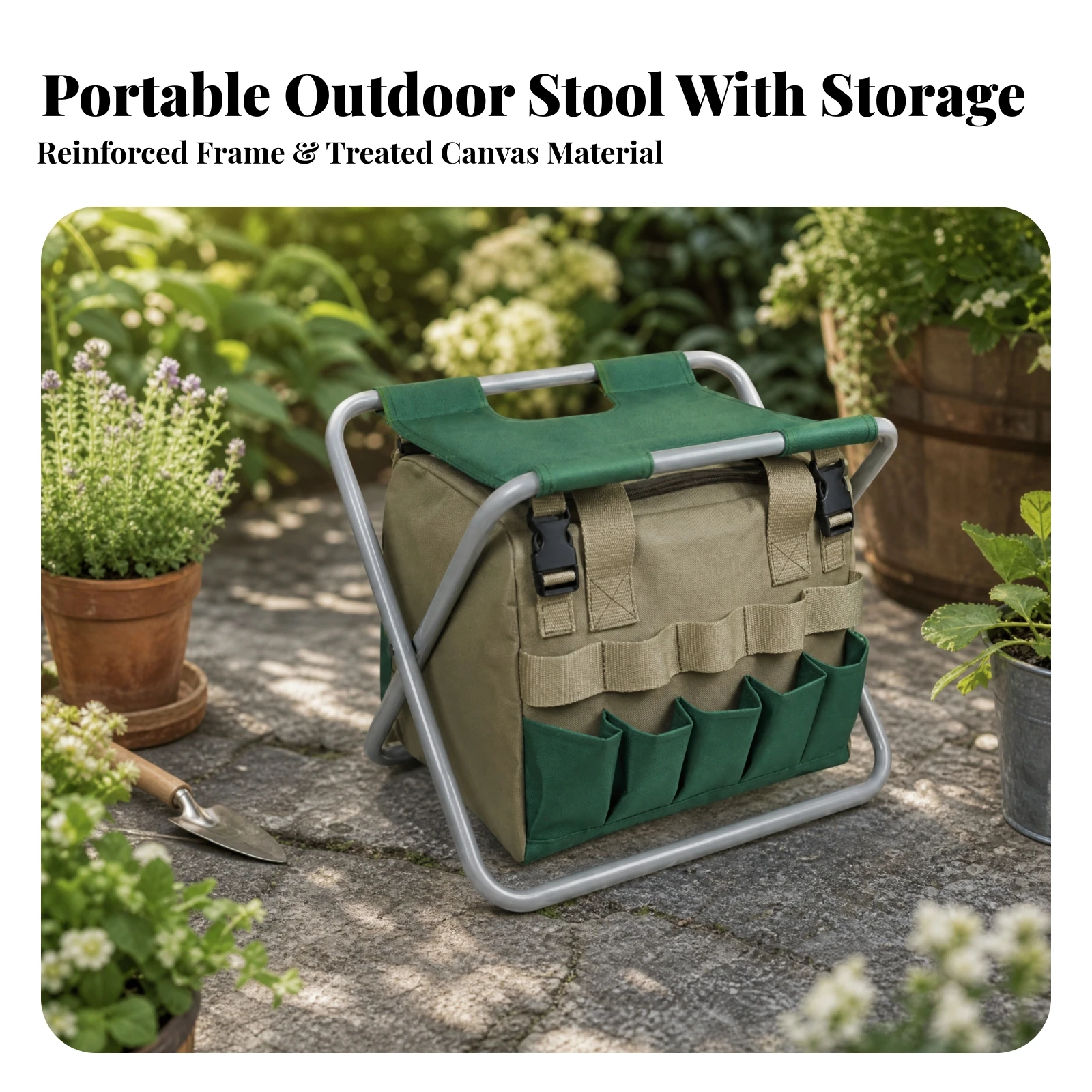 Foldable Garden Stool with Storage Bag Sturdy Portable Gardening Stool with Tool Pockets Portable Garden Chair Stable Practical
