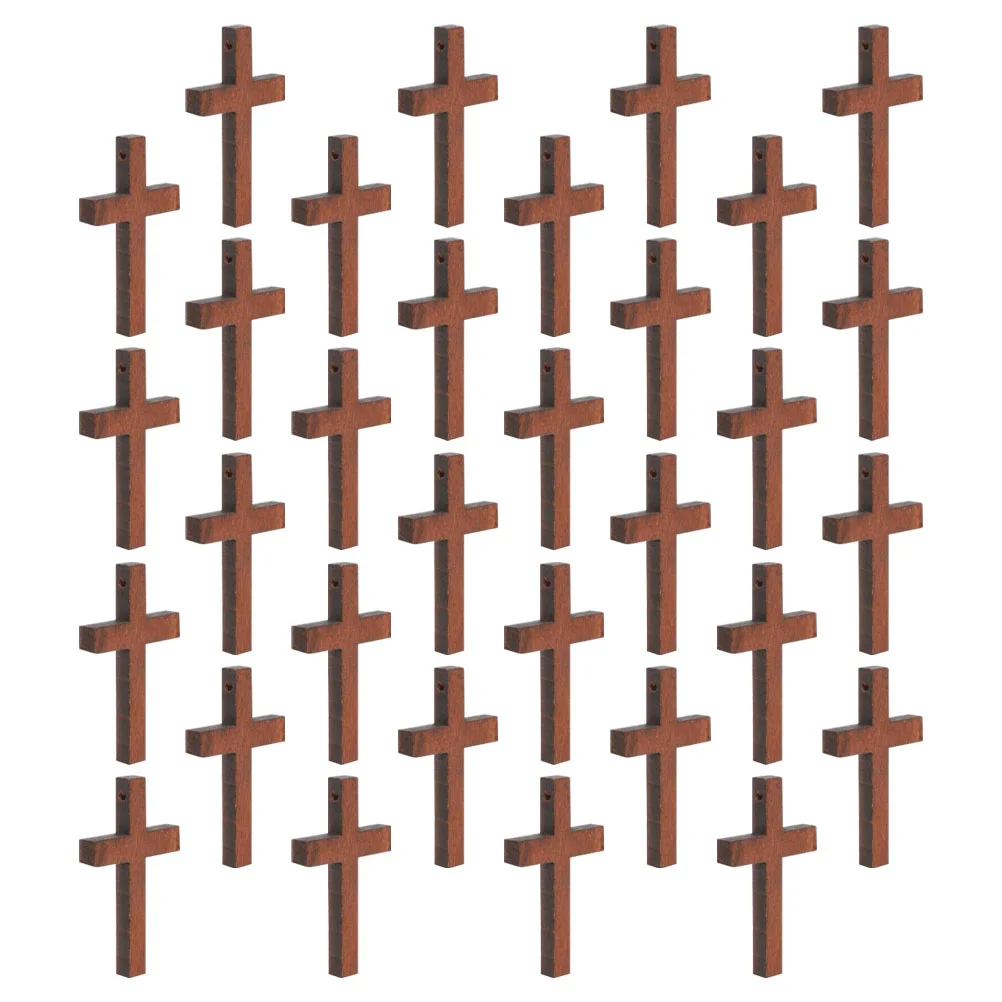 50 Pcs Wooden Cross Pendants Mini Handmade Craft Jewelry Daily Use Decoration Premium Materials Fine