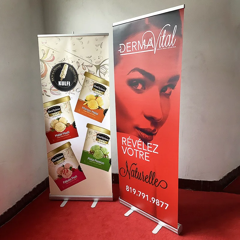 Custom PP PVC PET Print Promotion Banner, Advertising Sign Hanging Poster, Aluminum Retractable Roll Up Display Stand, 80x200cm